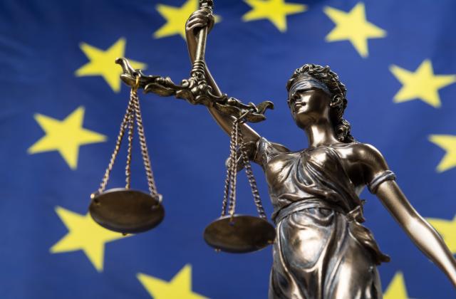EU flag and Lady Justice